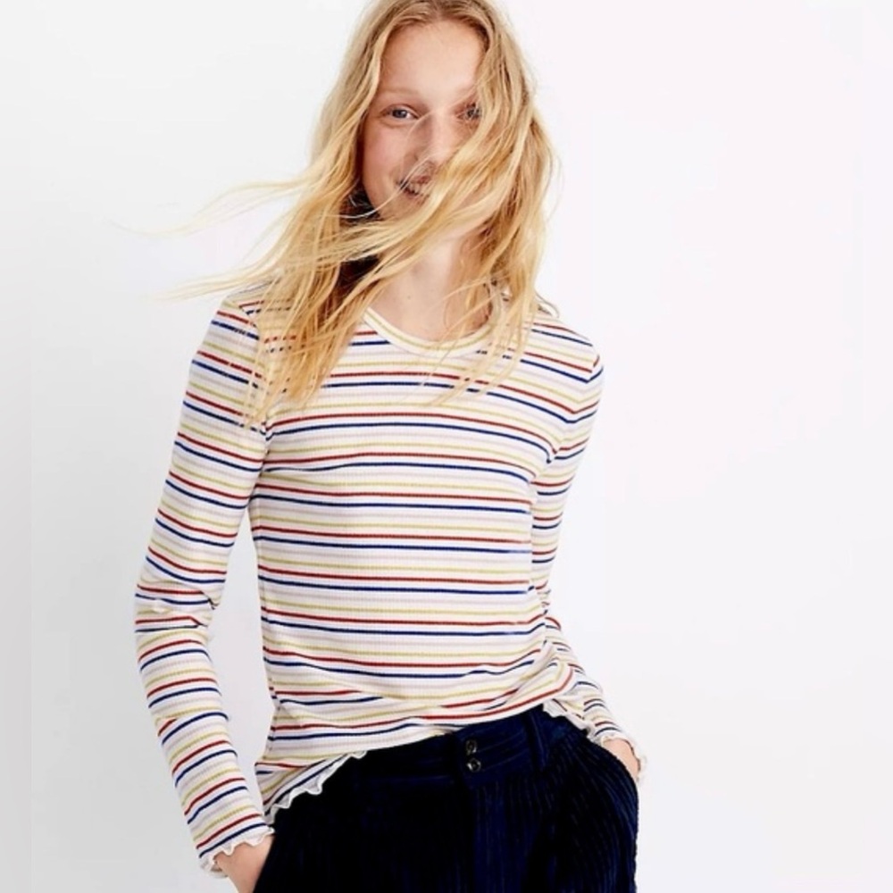 Madewell Long-Sleeve Baby Tee in Shimmer Stripe size S